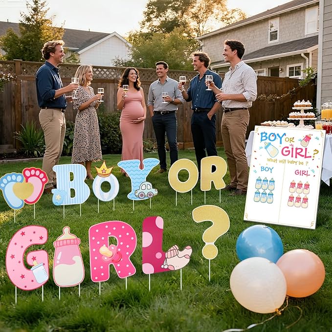11 Pcs Gender Reveal Yard Sign Set with Stakes - Baby Shower Yard Signs for Newborn, Boy or Girl Gender Reveal Party, Lawn, Patio, Garden, or Outdoor Displays