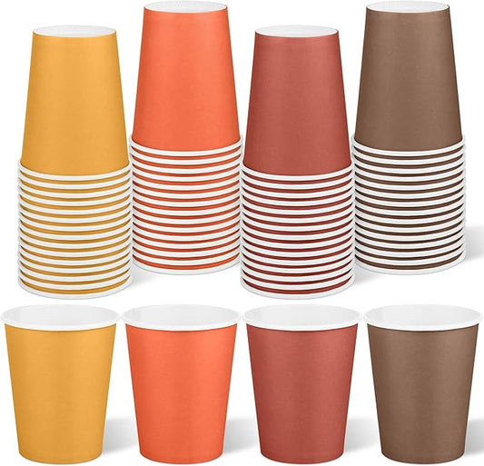 URATOT 60 Pieces 9 Ounce Disposable Paper Cups Autumn Color Party Cups Thanksgiving Fall Drinking Cups for Party, DIY, and Holiday, 4 Colors