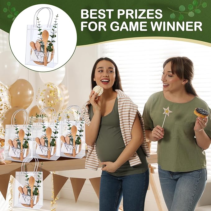 55Pcs Baby Shower Prizes for Game Winners 6 Sets Cheese Board Spoon Fork Butter Spreaders Plaid Towel Thank You Card and Gift Bags for Baby Shower Wedding Bridal Shower Favors (Round Shaped)