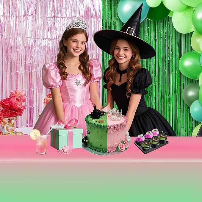 AFZMON 3 Pack Witch Birthday Party Decorations Tablecloth, Pink and Green Disposable Rectangle Plastic Table Decors Cloth for Kids Baby Shower Wedding Party Supplies, 54 x 108Inch