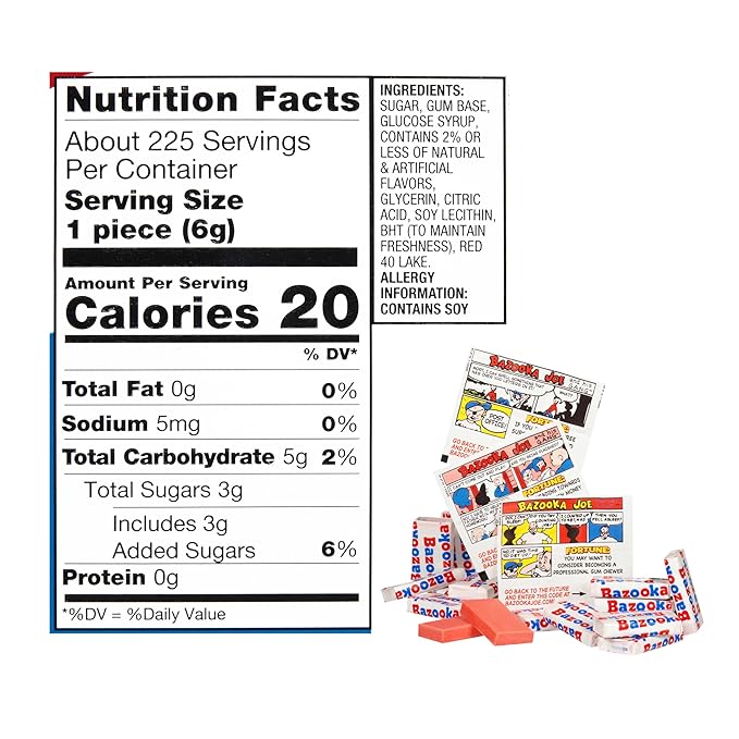 Bazooka Bubble Gum Bulk, Halloween Candy Bulk, 225 Count Tub of Chewing Gum Individually Wrapped, Old Fashioned 90's Candy for Baseball, Party Favors, Goodie Bags, Trick or Treating