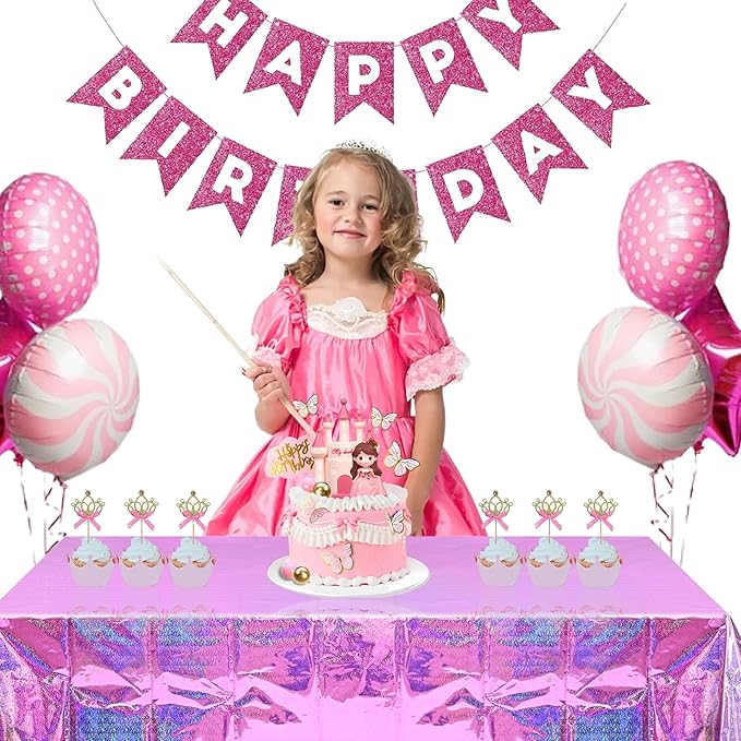 BRAVESHINE Disposable Table Cloth Rectangle Table Cover - Pink Plastic Tablecloth for Girl Princess Mermaid Theme Birthdays Bachelorette Anniversary Parties - 2 Pack, 54 x 108 in