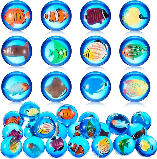 Syhood 24 Pcs Fishing Party Bouncy Ball 45 mm Rubber Sea Creature Bouncy Balls for Kids Party Favors Bouncing Toy Game Bouncing Ball Bulk Bulk for Classroom Prize Back to School Gift