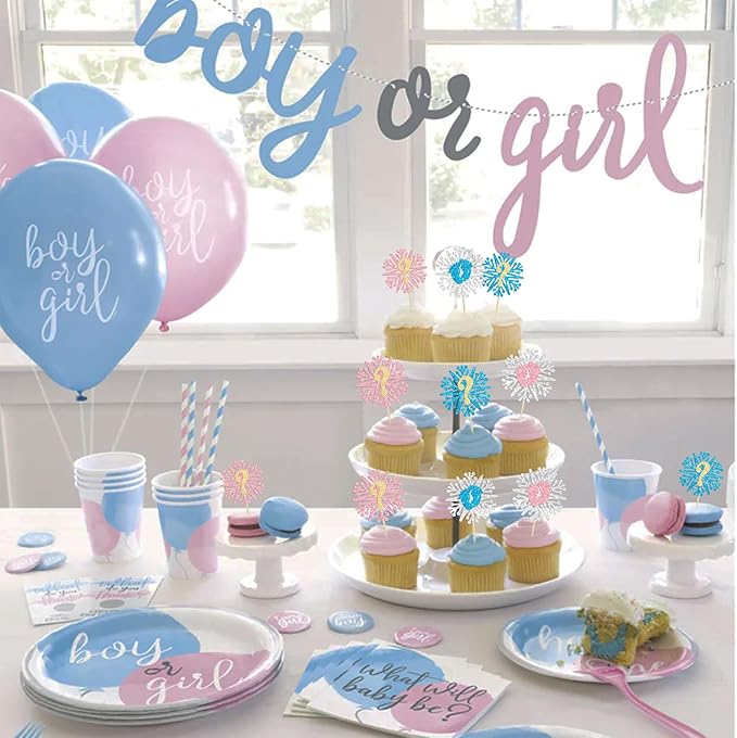 24Pcs Snowflake Gender Reveal Cupcake Toppers Glitter Boy or Girl Cupcake Pick decorations for Snowflake Winter Frozen Baby Shower Birthday Party Supplies Pink Blue