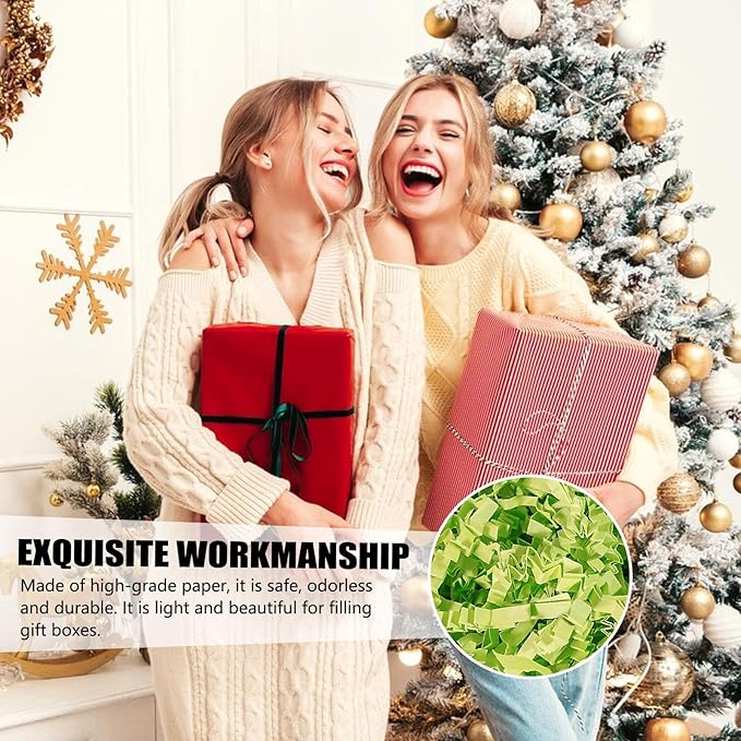 1 LB Light Green Crinkle Cut Paper Shred Filler Great for Gift Wrapping, Basket Filling, Birthday, Wedding, Halloween, Thanksgiving, Christmas Day, New Year Party Decorations Filling Supplies A