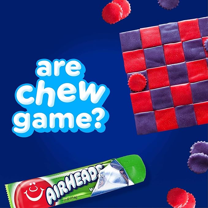 Airheads Full-Size Candy Bars, Taffy Candy Bulk Pack, Individually Wrapped, Watermelon Fruit Flavor Artificially Flavored, 36 Count Box