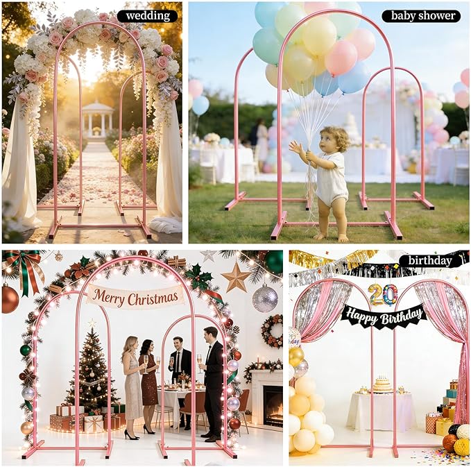 Metal Arch Backdrop Stand Set of 3, Heavy-Duty Balloons Arch Frame for Wedding Ceremony, Party, Baby Shower, Birthday Decorations (Rose Gold, 7.2ft+6.6ft+6ft)