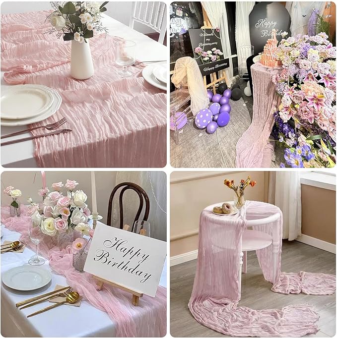 1 Pack Cheesecloth Table Runner Rustic Sheer Boho Gauze 35 x 120 Inch Centerpiece Cheese Cloth for Bridal Baby Shower Summer Spring Decorations Dusty Pink