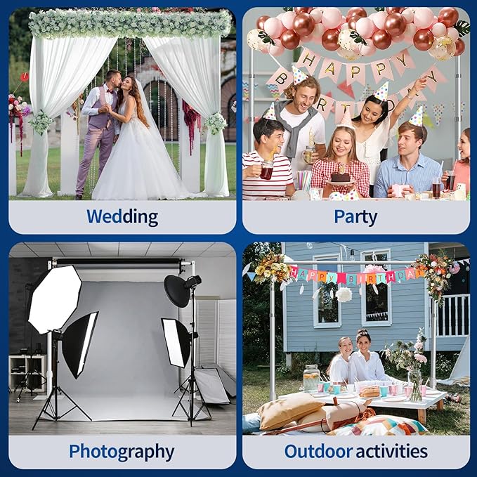 Pipe and Drape Backdrop Stand, 10x10ft Heavy Duty Adjustable Backdrop Frame with Metal Base, Background Holder for Parties Photography Wedding Photoshoot Decoration