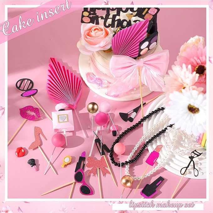 1 Set Makeup Cake Topper Decorations Cosmetics Theme Bridal Cake Topper Party Lipstick Perfume Picks for Bridal Shower Birthday Party (Classic Style)