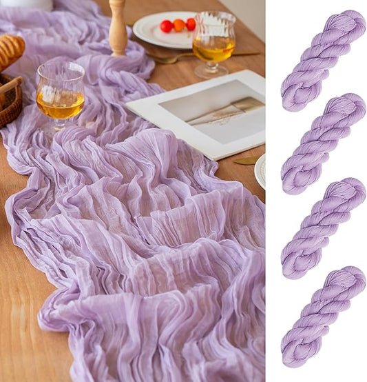 FEXIA 4 Pack Lilac Table Runner 35x120 Inches for Baby Shower Decoration Gauze Rustic Table Runner for Wedding Party First Communion Centerpiece Engagement Bridal Shower Boho Decoration