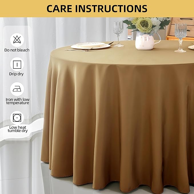 2-Pack Round 108-inch Coffee Table Cloths, Solid Stain and Wrinkle Resistant Circular Tablecloth, Premium Plain Weave Polyester Fabric Table Linen Covers for Hotel, Banquet