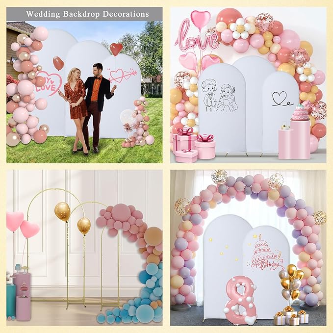 Wedding Arch Backdrop Stand Set of 3, (6, 6.6, 7.2) Metal Arch Backdrop Stand with Wedding Arch Cover, Wedding Balloon Arch Backdrop Stand for Birthday, Baby Shower, Anniversary.