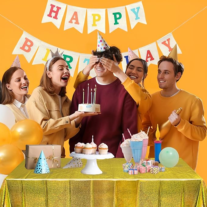 BRAVESHINE Gold Tablecloth Disposable Table Covers - Plastic Rectangle Table Cloth for New Years/Christmas/Men Birthdays/Engagement/Anniversary/Luau Party Decorations - 2 Set 108" x 54"