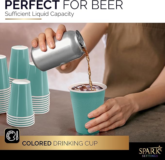 Disposable Paper Cups, 9 oz. Light Blue Paper Coffee Cups, Strong and Sturdy Coffee Disposable Cups for Party, Wedding, Thanksgiving Day, Christmas, Halloween Hot Cups, Pack of 20