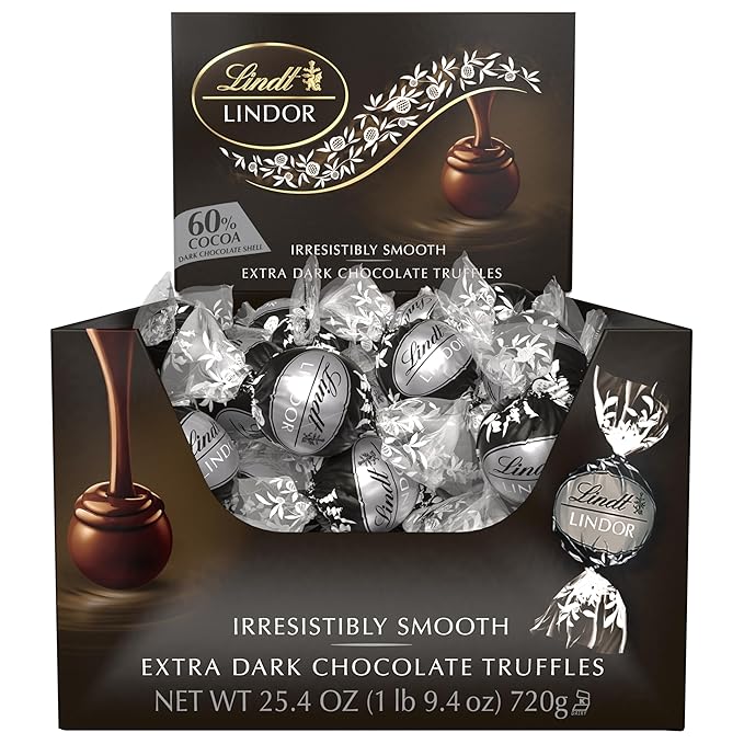 Lindt LINDOR 60% Dark Chocolate Truffles, Dark Chocolate Candy with Smooth, Melting Truffle Center, 25.4 oz., 60 Count