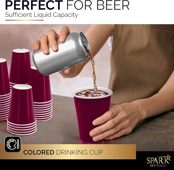 Disposable Paper Cups, 9 oz. Berry Paper Coffee Cups, Strong and Sturdy Coffee Disposable Cups for Party, Wedding, Thanksgiving Day, Christmas, Halloween Hot Cups, Pack of 20