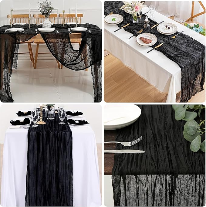 1 Pack Cheesecloth Table Runner Rustic Sheer Boho Gauze 35 x 120 Inch Centerpiece Cheese Cloth for Bridal Baby Shower Summer Spring Decorations Black