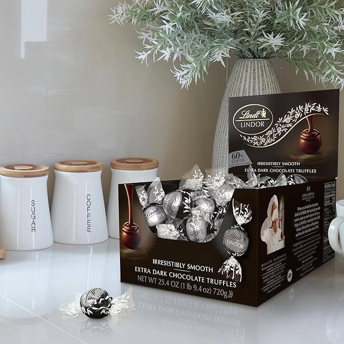 Lindt LINDOR 60% Dark Chocolate Truffles, Dark Chocolate Candy with Smooth, Melting Truffle Center, 25.4 oz., 60 Count