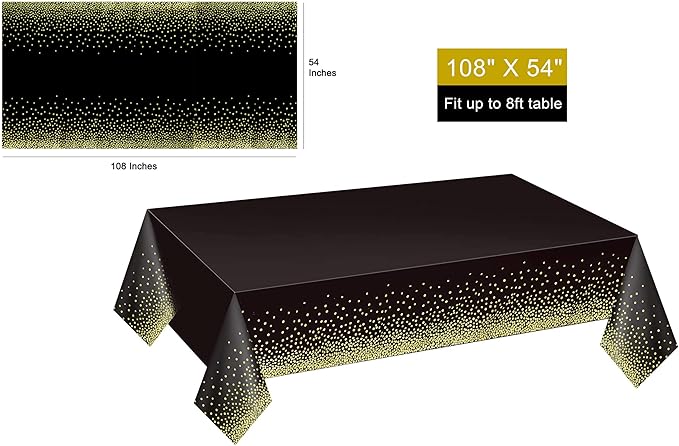 Gexolenu 4 Pack Black and Gold Plastic Tablecloth for Rectangle Tables(54" x 108"), Party Table Cover for Birthday, Table Cloths for Graduation, Retirement Party Decoration, Class of 2026