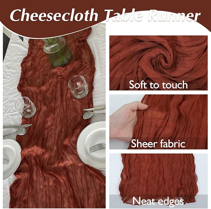 8 Pack Cheesecloth Table Runner Rustic Sheer Boho Gauze 35 x 120 Inch Centerpiece Cheese Cloth for Bridal Baby Shower Summer Spring Decorations Terracotta