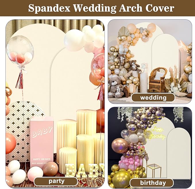 Wedding Arch Backdrop Stand and Cover Set(7.3FT,6FT) Set of 2,Metal Balloon Arch Stand Frame for Wedding Birthday, Party, Baby Shower, Christmas Anniversary,Beige