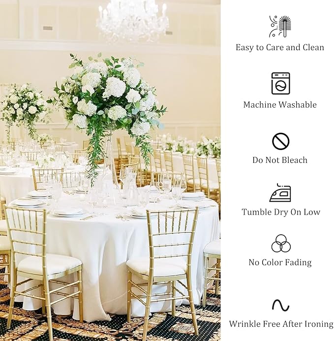 Fivenl 12 Pack White Round Tablecloth 90 Inch Round Table Covers Bulk Washable Polyester Fabric Round Table Clothes for Wedding Party Reception Banquet Buffet Restaurant (White, 90 Inch)