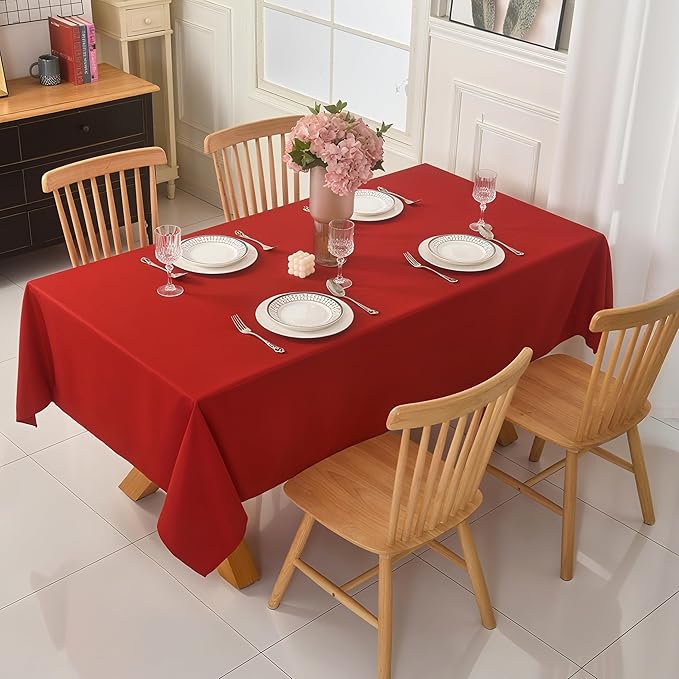 6-Pack 60x120 inch Red Table Cloths, Solid Stain and Wrinkle Resistant Oblong Tablecloth, Premium Plain Weave Polyester Fabric Rectangle Table Linen Covers for Hotel, Wedding