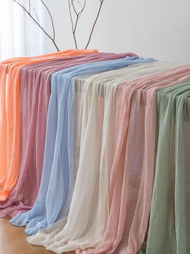 6pcs Cheesecloth Table Runner Dusty Rose Gauze 120 Inch 10 FT Rustic Boho Cheese Cloth Runner for Wedding Baby Shower Bridal Shower Party Long Sheer Centerpiece Fall Home Decoration