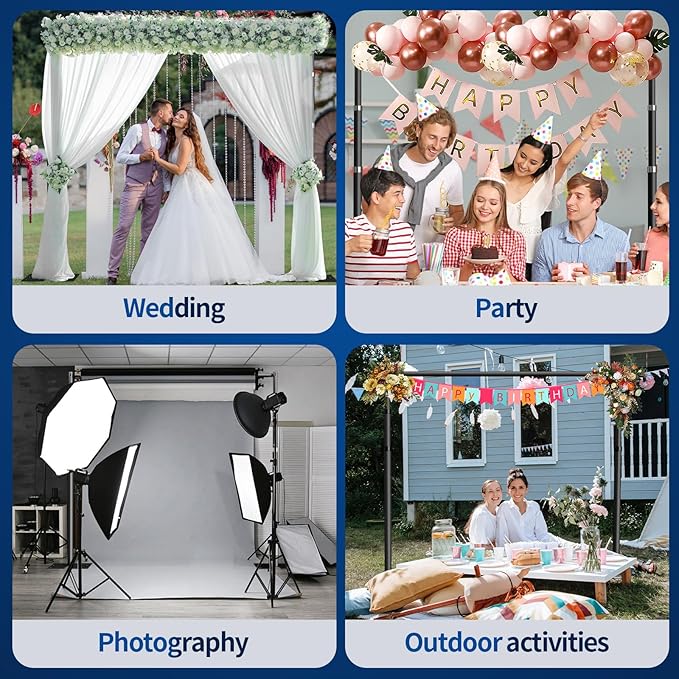 Pipe and Drape Backdrop Stand, 10x10ft Heavy Duty Adjustable Background Frame with Metal Base, Back Drop Holder for Parties Photography Wedding Photoshoot Decoration - Black