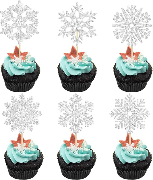 36Pcs Snowflake Cupcake Toppers Frozen Cupcake Picks Winter Frozen Theme Party Christmas Baby Shower Wedding Decoration Supplies Winter Wonderland Theme Cupcake Topper Sliver