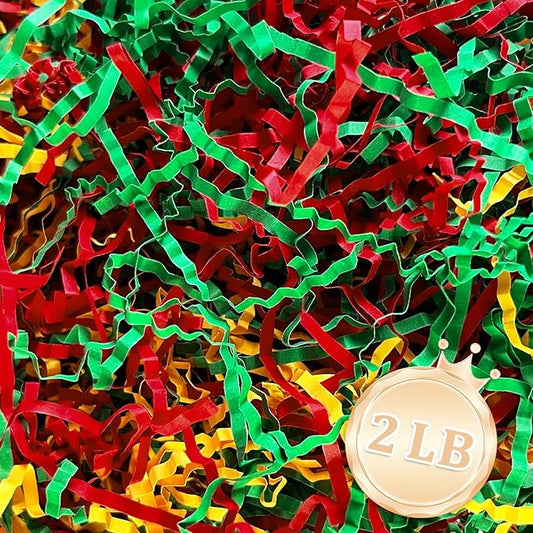 Zankubom 2 LB Red Green Gold Crinkle Cut Paper Shred Filler Great for Gift Wrapping, Basket Fillers, Birthday, Gift Wrapping, Anniversary, Halloween Christmas Party Decor Filling Supplies