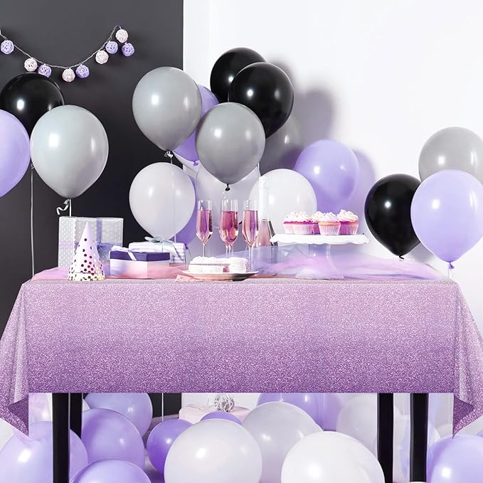 6 Pack Ombre Plastic Tablecloth for Parties, Gradient Pastel Purple Disposable Tablecloths for Rectangle Tables, Sprinkle Table Cover for Wedding Birthday Anniversary Party, 54 x 108Inch