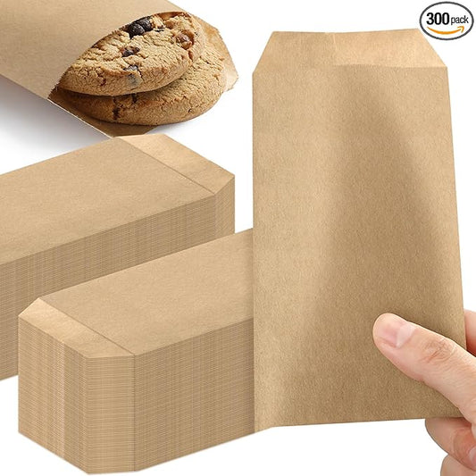 Eersida 300 Pcs Kraft Paper Treat Bags Mini Paper Small Flat Favor Silverware Party Favor Envelopes Merchandise Bags for Snack Cookie Popcorn Candy Sandwich Gift (3 x5 Inch)