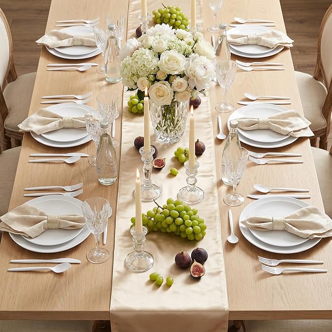 Supernal 180PCS White Plastic Silverware,White Utensils Set Disposable,Disposable Silverware Include 60 Forks,60 Knives,60 Spoons,Heavy Duty Party Cutlery for Birthday,Dinner,Wedding