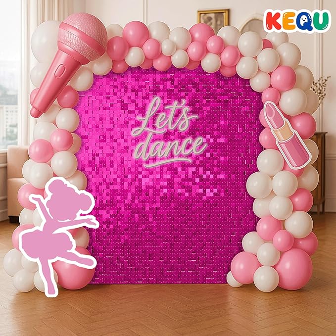 Shimmer Wall Sequin Backdrop, 24pcs Square Shimmer Wall Sequin Backdrop, DIY Party Shiny Decor for Wedding, Birthday, Anniversary, Graduation, Holiday&Home Background Supplies (Hot Pink)