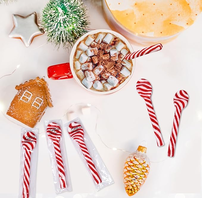 Gift Boutique Christmas Peppermint Candy Cane Spoons 12 Pack Edible Mint Candies Spoon Individually Wrapped for Stirring Beverages Cocoa Tea Coffee Cocktails, Stocking Fillers Holiday Party Favor Gift
