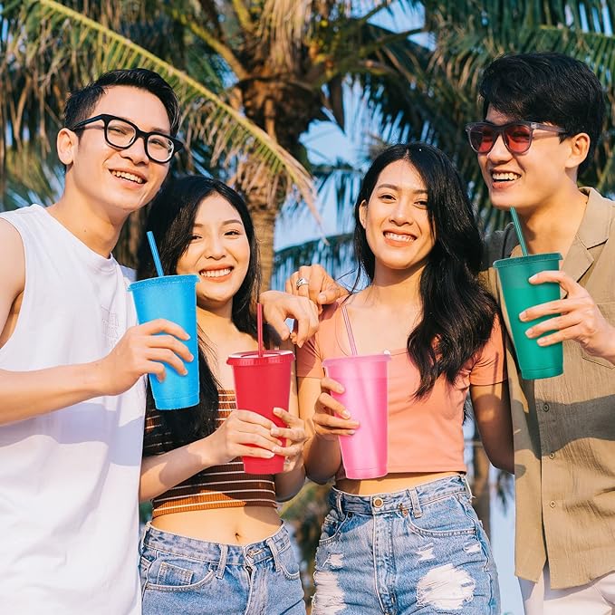 Honeydak 60 Pack Tumbler with Straw and Lid Bulk Cups for Gifts Glitter Plastic Coffee Cups 24-27 oz Reusable Water Bottle Iced Coffee Travel Mug Party Favors for Birthdays Travel (Assorted Color)