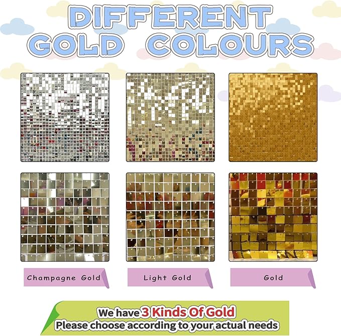 Shimmer Wall Sequin Backdrop, 48pcs Square Shimmer Wall Sequin Backdrop, DIY Party Shiny Decor for Wedding, Birthday, Anniversary, Graduation, Holiday&Home Background Supplies (Gold)