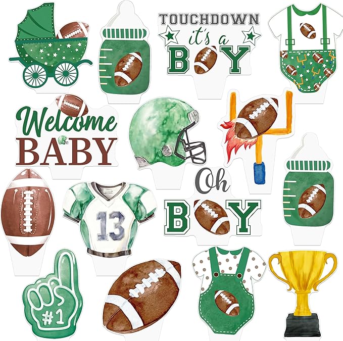 Football Baby Shower Cupcake Toppers Football Themed Oh Baby Party Supplies 48Pcs Touch Down Cake Decorations It's A Boy Cupcake Picks for Sport Welcome Baby Boy Party Decor