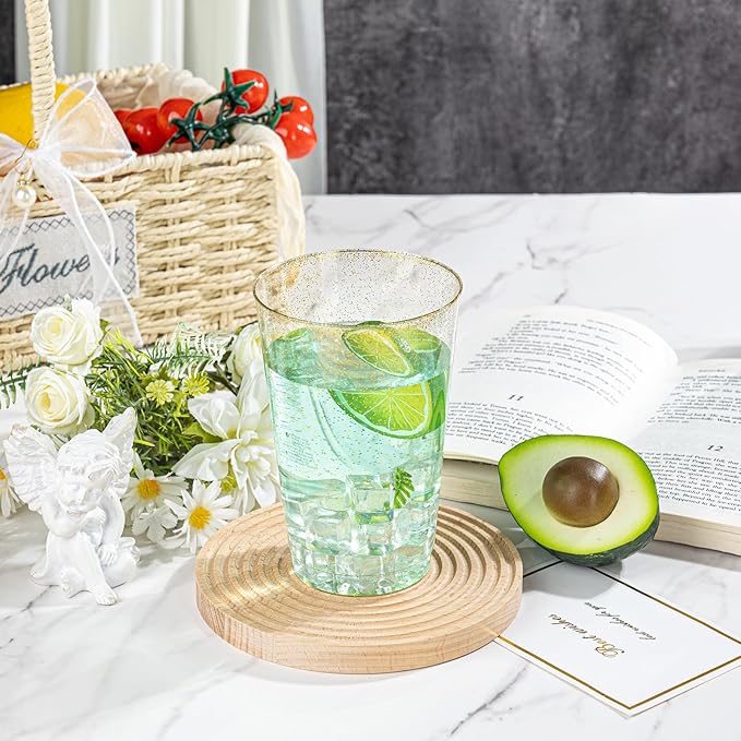 I00000 100 Pack 24 oz Gold Plastic Cups, Gold Glitter Cups Disposable Plastic Wine Glasses Cocktail Glasses Premium Cup, 24 Ounce Glitter Disposable Tumblers for Party & Wedding