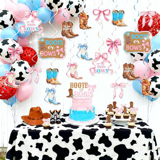 Boots or Bows Gender Reveal Decorations Boots and Bows Gender Reveal Cupcake Toppers Party Supplies Cowboy or Cowgirl Garland Banner Brown Pink Western Baby Shower