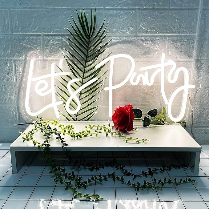 Ulalaza LED Neon Sign Night Light for Wall Party Décor Bedroom Room Bar Wedding Home Birthday Art Decoration Christmas with USB Chain Light modulator 5v (lets party blue)