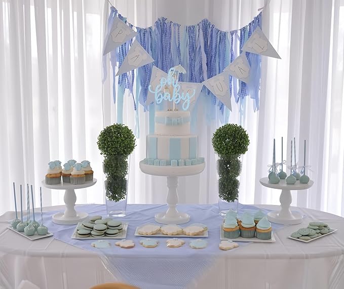 Oh Baby Cake Topper - Glitter Light Blue Baby Shower Cake Decoration Supplies, for Baby Shower/Gender Reveal Party/Baby Birthday Party Photo Booth Props