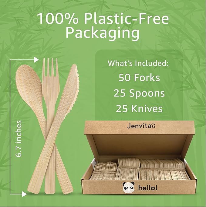 100% Bamboo Cutlery Set - 500 Biodegradable Utensils (300 Forks, 100 Knives, 100 Spoons) - Reusable or Disposable Bamboo Flatware | Compostable FSC Certified Utensils for Weddings & Parties
