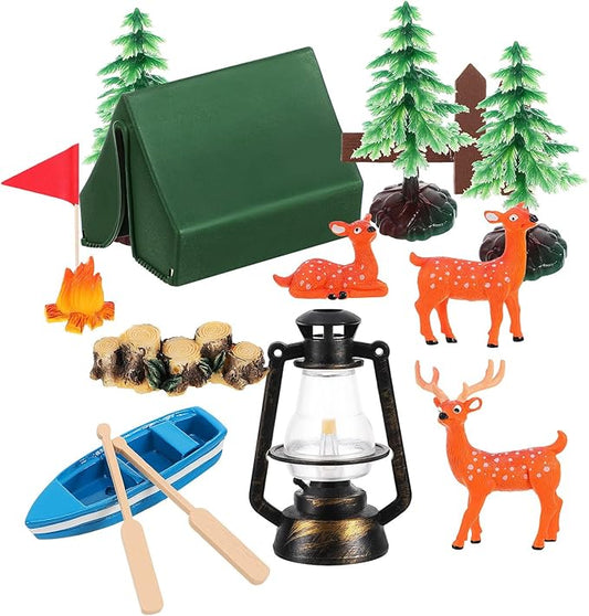 Wilderness Themed Cake Decorations, 1 Set of Wild Animal Figures for Birthday Party, Adventure Camping Cupcake Toppers with Animals Decor for Birthday Party Supplies