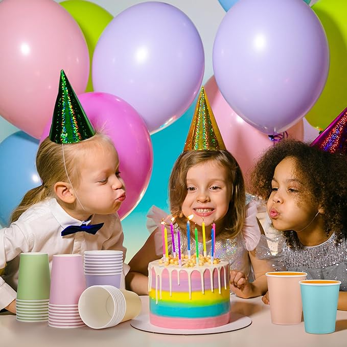 URATOT 120 Pieces 9 Ounce Disposable Paper Cups Pastel Rainbow Party Cups Drinking Cups for Party, DIY and Holiday, 6 Colors