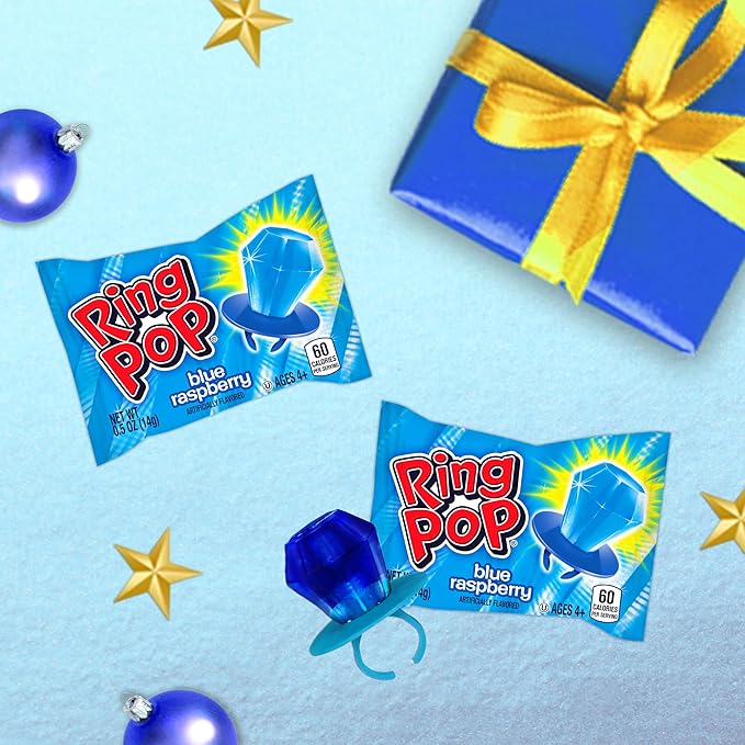 Ring Pop Individually Wrapped Candy 70 Count Bulk Lollipop Pack – Christmas Candy Bulk Individually Wrapped, Blue Raspberry Flavored Lollipop Suckers, Gender Reveal, Baby Showers & Stocking Stuffers