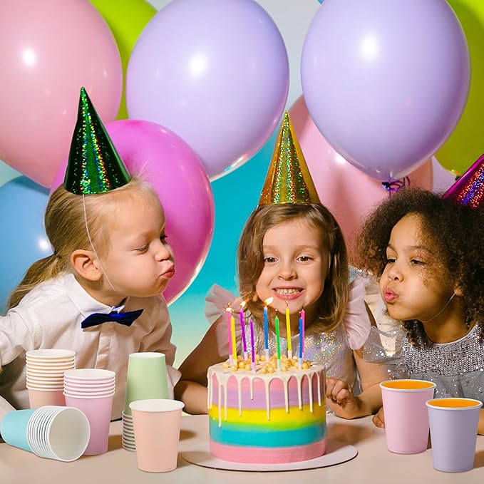 URATOT 60 Pieces 9 Ounce Disposable Paper Cups Pastel Rainbow Party Cups Drinking Cups for Party, DIY and Holiday, 6 Colors