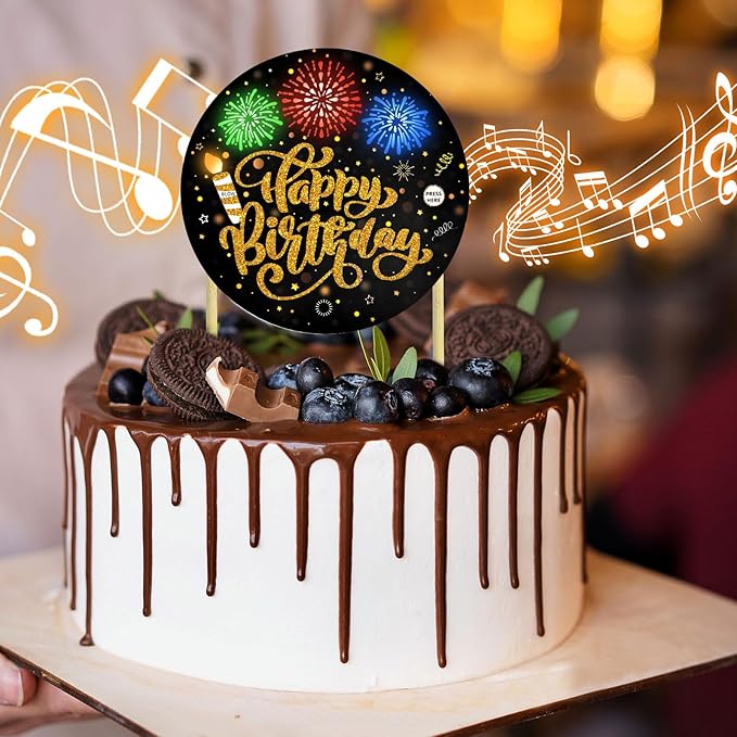 Birthday Cake Toppers，with Light and Music, Blowable，Birthday candles，Fabulous Cake Decoration for girl or Women– Plays Hit Song 'HAPPY Birthday' (Black Gold)